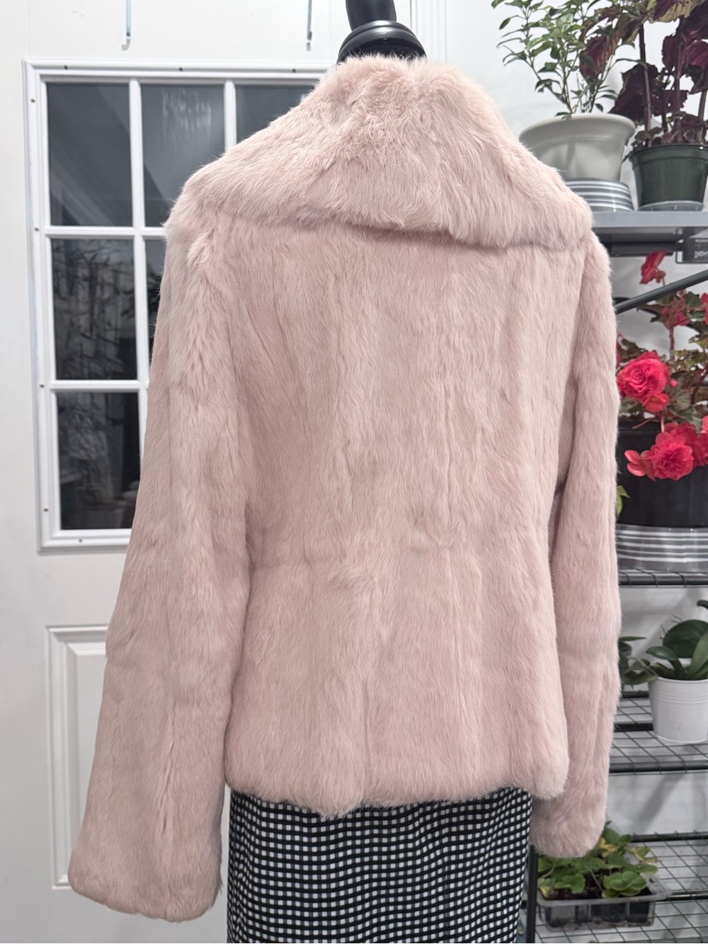 GUESS Blush Rabbit Fur Cropped Jacket - Picture 2 of 6